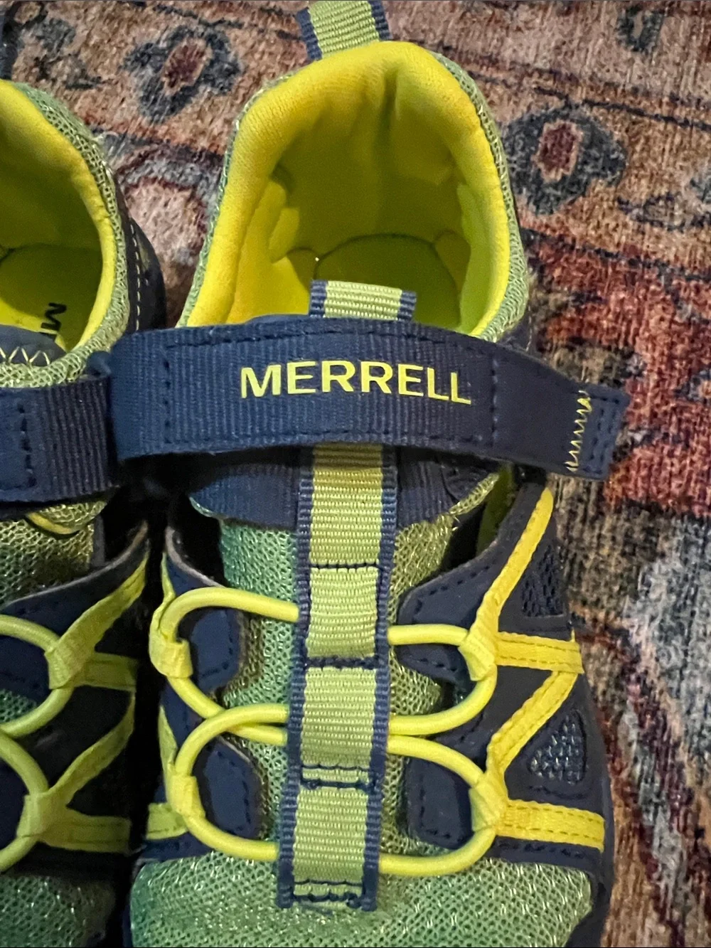 Merrell Kids Navy and Lime Green Water Shoes with Hook-and-Loop Strap
